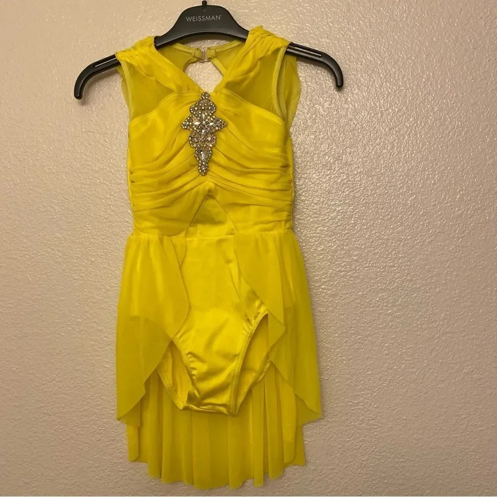 Weissman Dance costume yellow rhinestone Take Me Home 12997 IC child 7/8